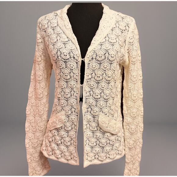Talbots Sweaters - Vtg Talbots Cardigan Small Open Knit Crocheted White Cottagecore Macerated Cotto
